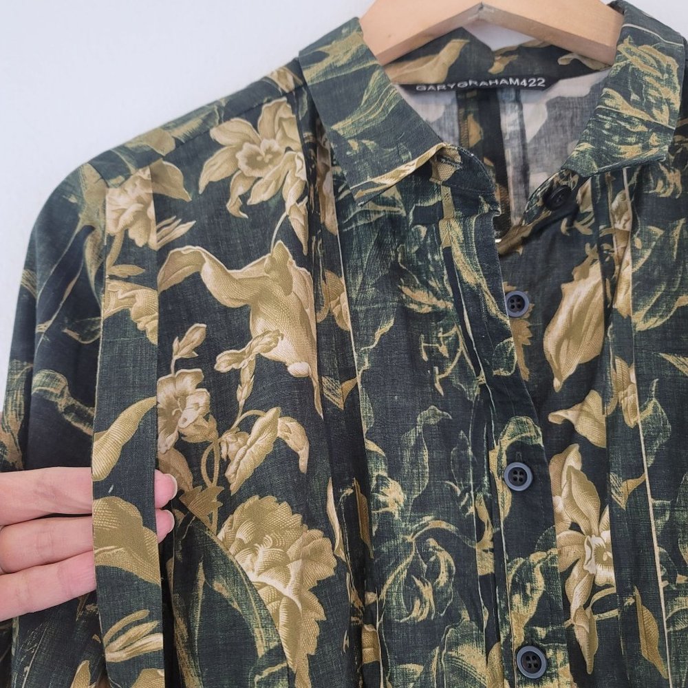 GARYGraham422 Womens Size L Army Floral Long Sleeve Dress Button Front Tie Back - Picture 7 of 12